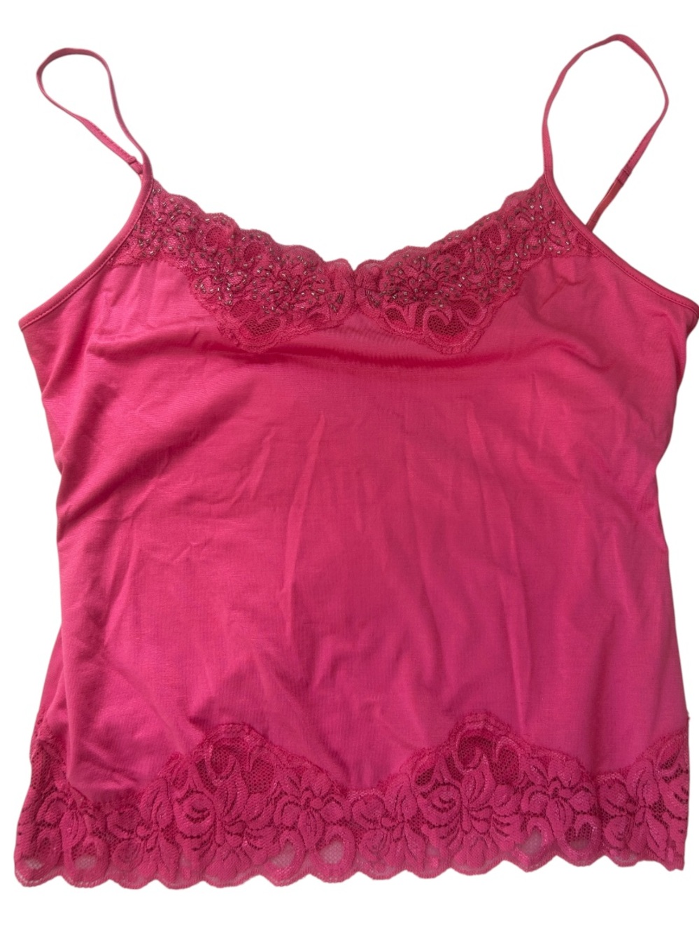 Pink Beaded Lace Trim Cami Tank Top